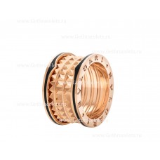 Bvlgari B.zero1 Rock 4-band Ring in 18kt Rose Gold with Studded Spiral and Black Ceramic Inserts on the Edges