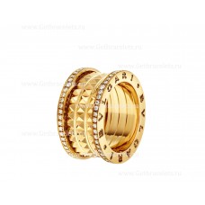 Bvlgari B.zero1 Rock 4-Band Ring in 18kt Yellow Gold with Studded Spiral and Pave Diamonds on the Edges