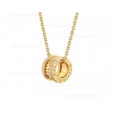 Bvlgari B.zero1 Rock Necklace with 18kt Yellow Gold Pendant with Studded Spiral Pave Diamonds on the Edges