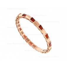 Bvlgari Medium Serpenti Viper 18K Rose Gold thin Bangle Bracelet set with Carnelian Elements