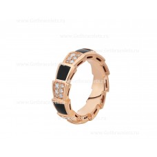 Bvlgari Medium Serpenti Viper 18k Rose Gold Ring with Onyx Elements and Pave Diamonds