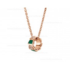 Bvlgari Serpenti Viper 18K Rose Gold Necklace with Malachite Elements and Pave Diamonds on the Pendant
