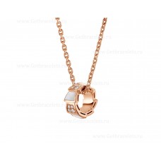 Bvlgari Serpenti Viper 18K Rose Gold Necklace with Mother of Pearl Elements and Pave Diamonds on the Pendant