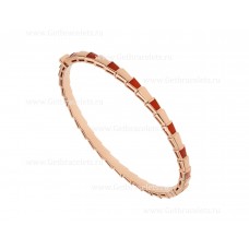 Bvlgari Serpenti Viper 18K Rose Gold thin Bangle Bracelet set with Carnelian Elements