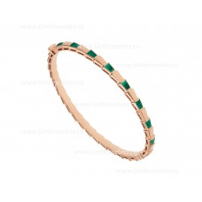 Bvlgari Serpenti Viper 18K Rose Gold thin Bangle Bracelet set with Malachite Elements
