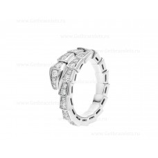 Bvlgari Serpenti Viper 18K White Gold Ring With Pave Diamonds