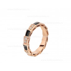 Bvlgari Small Serpenti Viper 18k Rose Gold Ring with Onyx Elements and Pave Diamonds