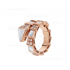 Bvlgari Serpenti Viper One-Coil Ring in 18K Rose Gold with Mother-of-Pearl Elements and Demi Pave Diamonds