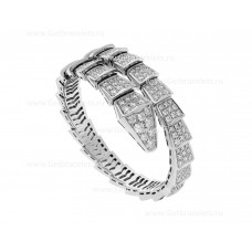 Bvlgari Serpenti Viper One-coil Bracelet in 18K White Gold and Full Pave Diamonds