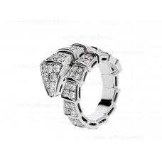 Bvlgari Serpenti Viper One-Coil Ring in 18K White Gold with Full Pave Diamonds