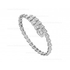 Bvlgari Serpenti Viper One-coil Thin Bracelet in 18K White Gold and Full Pave Diamonds