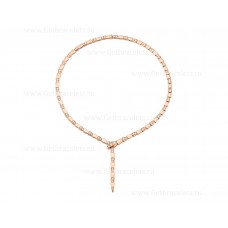 Bvlgari Serpenti Viper Thin Necklace 18K Rose Gold with Full Pave Diamonds