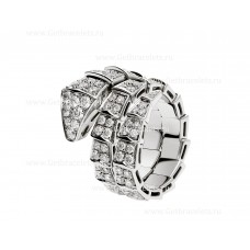 Bvlgari Serpenti Viper Two-Coil Ring in 18K White Gold with Full Pave Diamonds