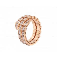 Bvlgari Serpenti Viper Two-coil 18K Rose Gold Ring set with Pave Diamonds