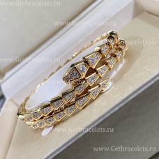 Bvlgari Serpenti Viper Two-Coil 18K Yellow Gold Bracelet set with Pave Diamonds