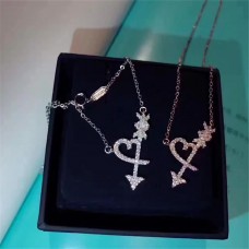 Tiffany Palomas Graffiti Heart Arrow Crystals Pendant Necklace Silver/Rose Gold