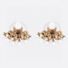 Dior JAdior Antique Gold-finish Metal White Resin JAdior Signature Stud Earrings Price