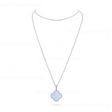 Van Cleef Arpels Magic Alhambra Long Necklace 1 Motif Pendant White Gold Chalcedony