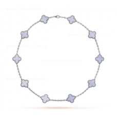 Van Cleef Arpels Magic Alhambra Long Necklace 10 Motif Pendant White Gold Chalcedony
