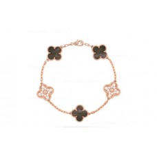 Van Cleef Arpels Alhambra Bracelet 5 motifs With Diamonds and Gray Mother-of-pearl