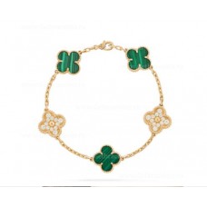 Van Cleef Arpels Alhambra Bracelet 5 motifs With Diamonds and Malachite