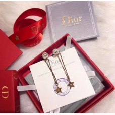 Spring/Fall Dior Brass Star Tassel CD Motif White Pearl Long Drop Earrings
