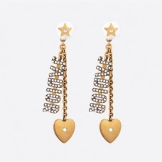 Christian Dior JADIOR Antique Gold-finish Metal Paved Diamonds JADIOR Heart Pendant White Pearl Drop Earrings