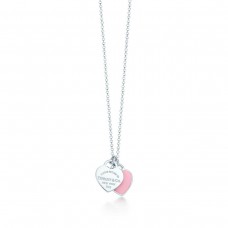 Tiffany Co Return To Double Heart Tag Enamel Necklace 925 Silver Pink/Red