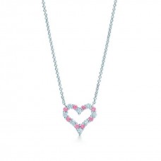 Tiffany Heart Pendant Chain Necklace Pink Sapphires Diamonds