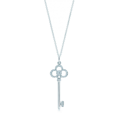 Tiffany Keys Crown Key Pendant Phony With Diamonds Sterling Silver Chain Necklace Jewelry UK Sale
