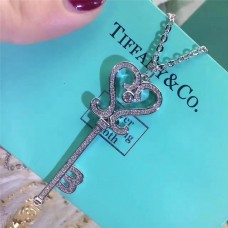 Tiffany Keys Heart-shaped Key Paved Crystals Pendant Necklace Sweet Jewelry Sale