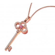 Tiffany Keys Mini Crown Key Charm Pink Crystal Rosed Gold Diamonds Necklace Silver