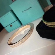 Tiffany T Two Thin Hinged Clone Crystals Bangle Silver Pink/Yellow Gold For Women