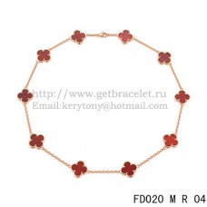 Van Cleef Arpels Alhambra Necklace Pink Gold 10 Motifs Carnelian Mother of Pearl 45cm