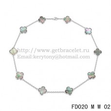 Van Cleef Arpels Alhambra Necklace White Gold 10 Motifs Gray Mother of Pearl 45cm