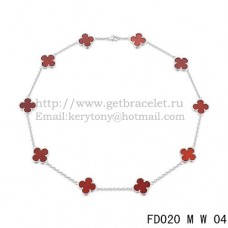 Van Cleef Arpels Alhambra Necklace White Gold 10 Motifs Carnelian Mother of Pearl 45cm