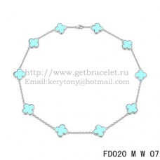 Van Cleef Arpels Alhambra Necklace White Gold 10 Motifs Turquoise Mother of Pearl 45cm