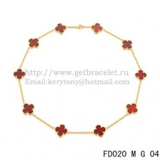 Van Cleef Arpels Alhambra Necklace Yellow Gold 10 Motifs Carnelian Mother of Pearl 45cm