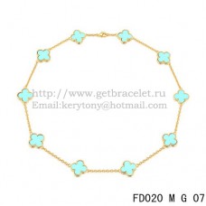 Van Cleef Arpels Alhambra Necklace Yellow Gold 10 Motifs Turquoise Mother of Pearl 45cm
