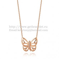 Van Cleef Arpels Butterfly Hollowing Carving Pendant Pink Gold With Diamond