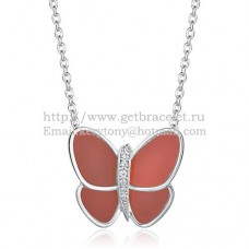 Van Cleef Arpels Flying Butterfly Pendant Necklace White Gold With Red Onyx Diamonds