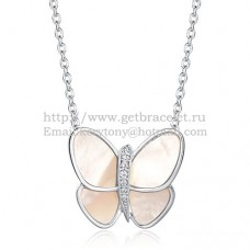 Van Cleef Arpels Flying Butterfly Pendant Necklace White Gold With White Mother Of Pearl Diamonds