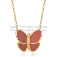 Van Cleef Arpels Flying Butterfly Pendant Necklace Yellow Gold With Red Onyx Diamonds