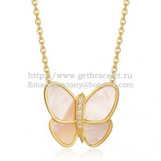 Van Cleef Arpels Flying Butterfly Pendant Necklace Yellow Gold With White Mother Of Pearl Diamonds