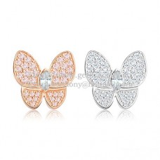 Van Cleef Arpels Flying Two Butterflies Earrings Pink White Gold With Pave Diamond