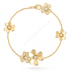 Van Cleef Arpels Frivole Bracelet 5 Flowers Yellow Gold/White Gold With Diamond Price America