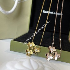 Van Cleef Arpels Frivole Necklace 3 Flowers Yellow Gold/White GoldWith Diamond For Women UK Sale