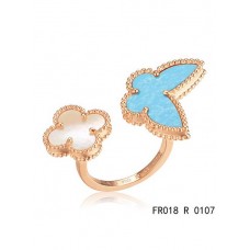Van Cleef Arpels Luck Alhambra Between The Finger Ring Pink Gold Turquoise With Mother Of Pearl