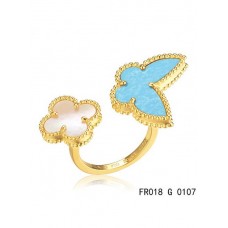 Van Cleef Arpels Luck Alhambra Between The Finger Ring Yellow Gold Turquoise With Mother Of Pearl