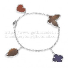 Van Cleef Arpels Lucky Alhambra 4 Motifs Bracelet White Gold With Stone Combination 002
